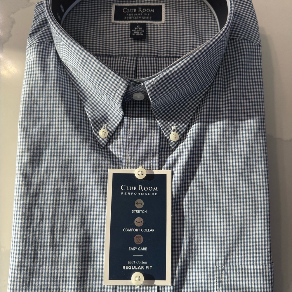 Club Room Men's Black and White Gingham Shirt